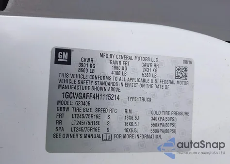 2017 Chevrolet Express 2500 Work Van из США, поврежденный, VIN 1GCWGAFF4H1115214